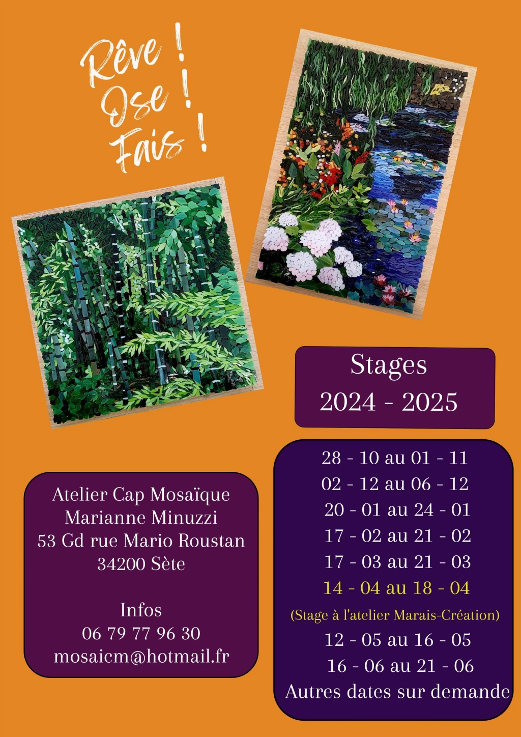 Calendrier Stages de mosaïque 2024-2025
