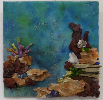 Tabeau en mosaïque 20 x 20 - Lave, pierre dragon, verre à vitrail, minéraux